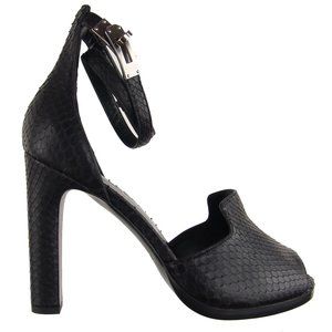 Hermes Black Python Nina Kelly Peep Toe Sandal D’Orsay Pumps Shoes EU 39.5 Heel